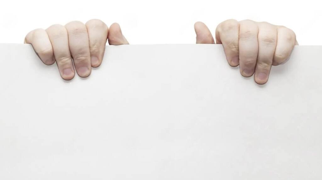 Both Hand Fingers Fist Holding Info Card