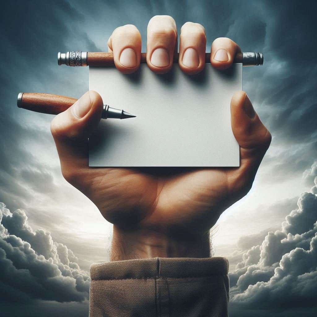 Finger Fist Holding Blank Infor Card ()