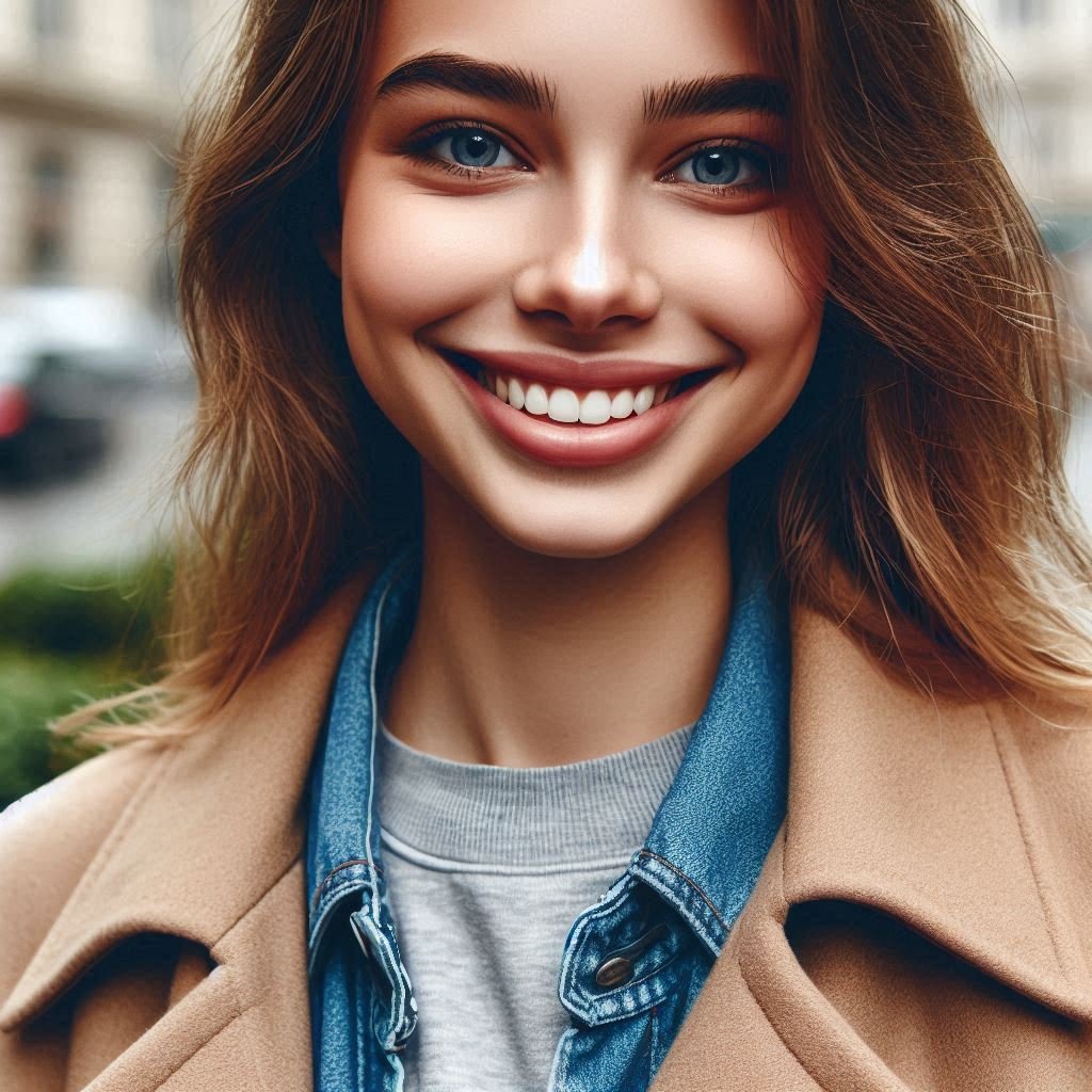 Girl Face with Smile in Coat and Shirt Collar ()