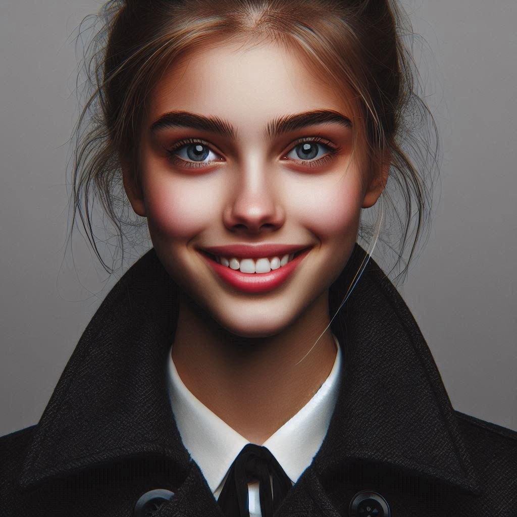Girl Face with Smile in Coat and Shirt Collar ()