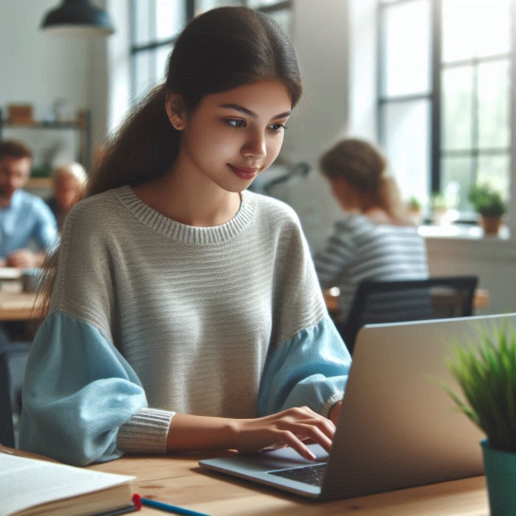 Girl Operating Computer in Office ()