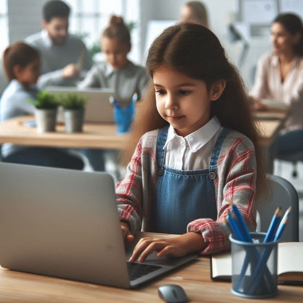 Kid Operating Computer in Class ()