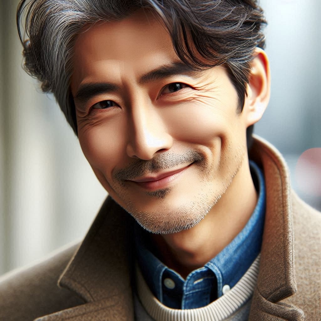 Man or Boy Face with Smile in Coat and Shirt Collar ()